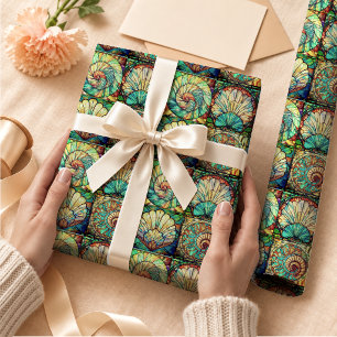 Papel De Presente Conchas de Moluscos Coloridas Elegantes em Vidro P