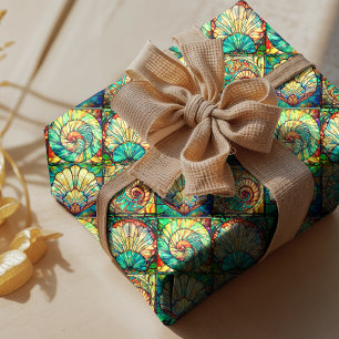 Papel De Presente Conchas de moluscos elegantes e coloridas em vitra