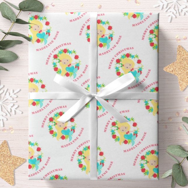 Papel De Presente Conchas de Sereia de Natal Nome Personalizado (Criador carregado)
