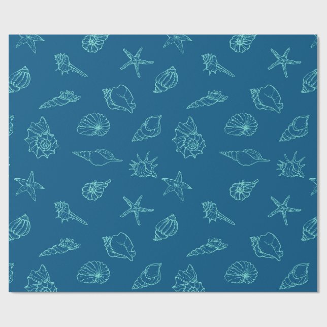 Papel De Presente conchas e estrelas-do-mar (Aberto)