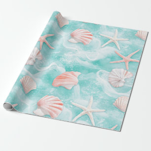 Papel De Presente Conchas e Ondas do Oceano Padrão (1)