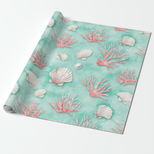 Papel De Presente Conchas e Ondas do Oceano Padrão (12)