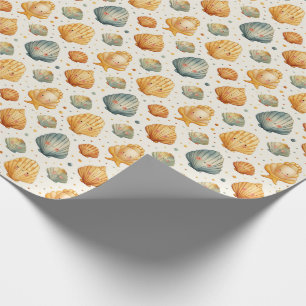 Papel De Presente Conchas Kawaii Amarelas e Azuis