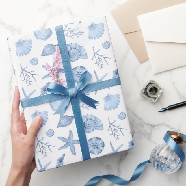 Papel De Presente Conchas marinhas (Presentear)