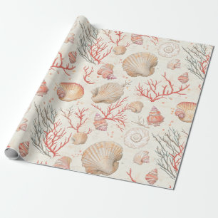 Papel De Presente Conchas Marinhas Elegantes & Ramo de Coral