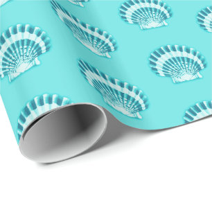 Papel De Presente Conchas marítimas - aqua e lacete