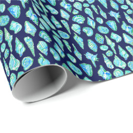 Papel De Presente Conchas Preppy em Fundo Azul Marinho