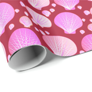 Papel De Presente Conchas rosadas sobre um fundo burgundy
