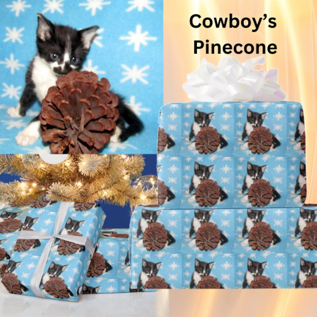 Papel De Presente Cone de pinheiro do Cowboy - Natal de Gato/Kitten (Criador carregado)