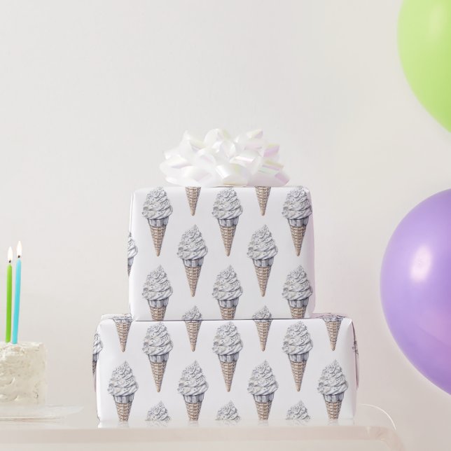 Papel De Presente Cone de Sorvete de Baunilha com Confete Prateado d (Presentes para festas)