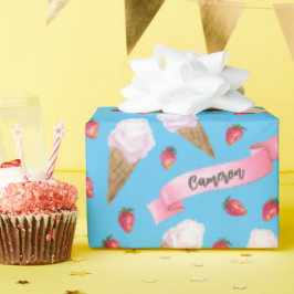 Papel De Presente Cone de Sorvete de Morango Personalizado