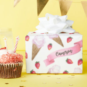 Papel De Presente Cone de Sorvete de Morango Personalizado