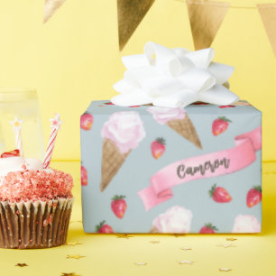 Papel De Presente Cone de Sorvete de Morango Personalizado