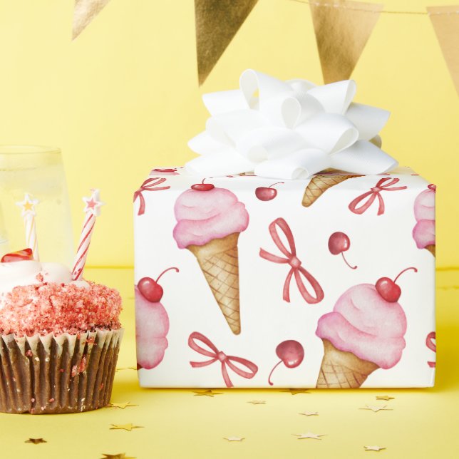 Papel De Presente Cone de Sorvete Rosa Arco de Aquarela (Festa de aniversário)