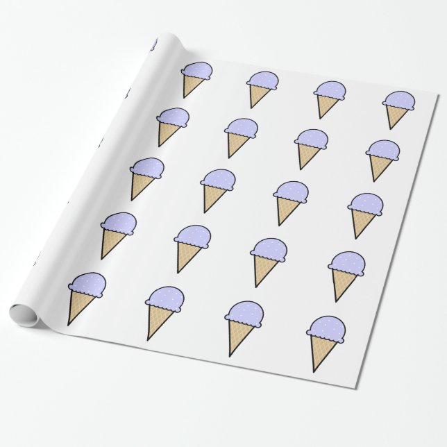 Papel De Presente Cone Sorvete Azul lavanda (Desenrolado)