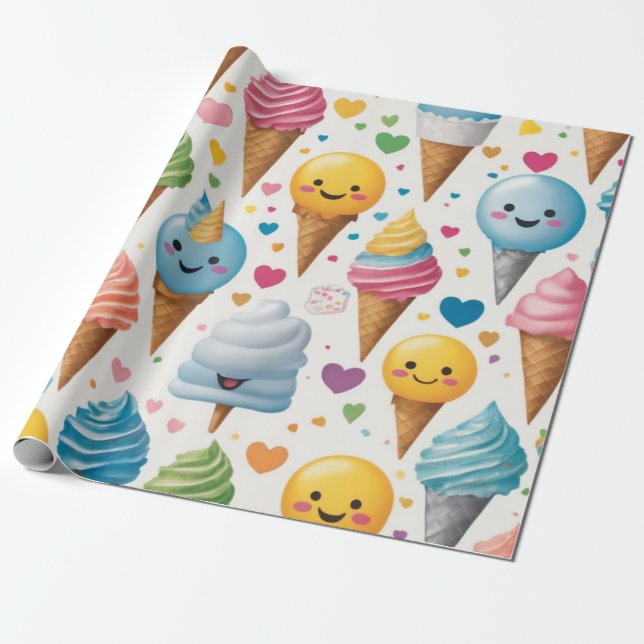 Papel De Presente cones de creme de queijo doce e sorridente (Desenrolado)