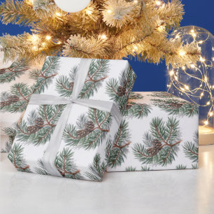 Papel De Presente Cones de pinheiro e ramos Natal alegre moderno