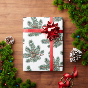 Papel De Presente Cones de pinheiro e ramos Natal alegre moderno