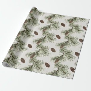 Papel De Presente Cones de pinheiro e ramos Natal alegre moderno    