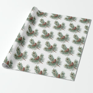 Papel De Presente Cones de pinheiro e ramos Natal alegre moderno    