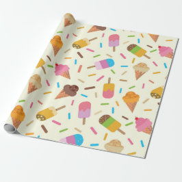 Papel De Presente Cones de Sorvete e Picolés com Confeitos