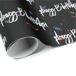 Papel De Presente Confete de Aniversário Feliz no Preto
