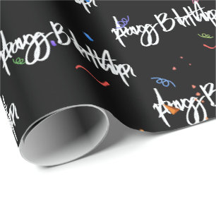 Papel De Presente Confete de Aniversário Feliz no Preto