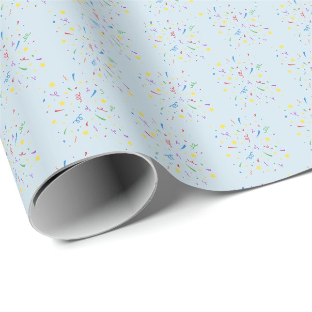 Papel De Presente Confetes Azul Aniversário de 1 ano (Ponta do rolo)