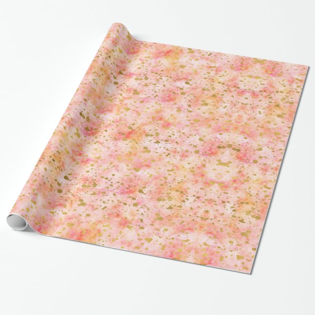 Papel De Presente Confetti Dourado de Aquarela Rosa-Chic (Desenrolado)