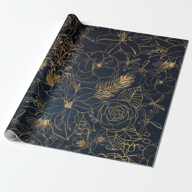 Papel De Presente Confetti e design floral ouro (Desenrolado)