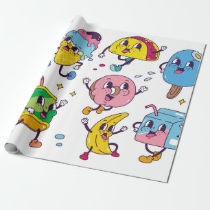 Papel De Presente Conjunto de comida e bebida no estilo de desenho a