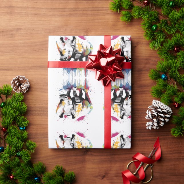 Papel De Presente Conjunto de Cores Rinocerontes e Natureza (Presente de Natal)