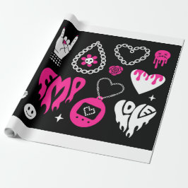 Papel De Presente Conjunto de elementos pretos e cor-de-rosa glamour