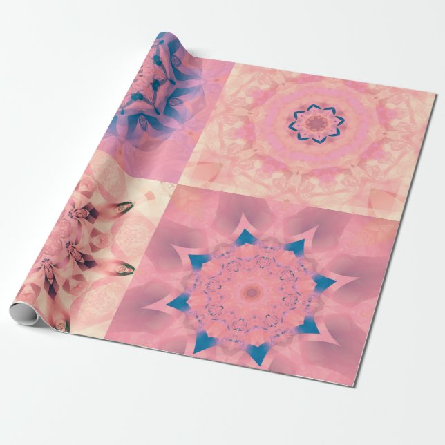 Papel De Presente Conjunto de fractais pastéis de abstrato com calei (Desenrolado)