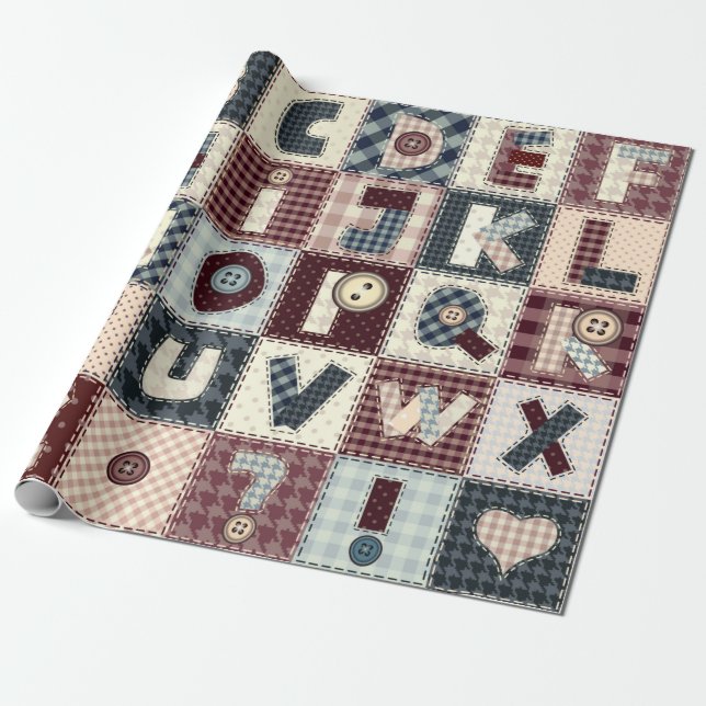 Papel De Presente Conjunto de letras alfabéticas no estilo de patch. (Desenrolado)