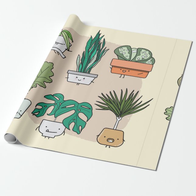 Papel De Presente Conjunto de lindas plantas caseiras em potes. botâ (Desenrolado)