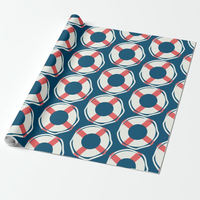 Papel De Presente Conjunto de Piscina Salvavidas Náutico Aniversário (Desenrolado)