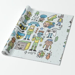 Papel De Presente Conjunto de rabiscos de hipsteres malucos 2. Mão 