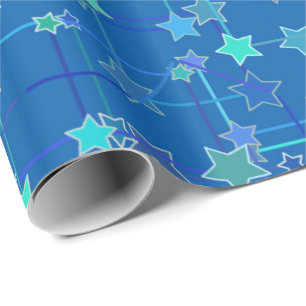 Papel De Presente Constelação Abstrata de Estrelas, Azul Cobalto