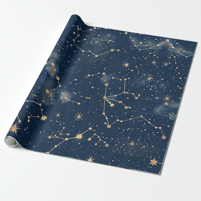 Papel De Presente Constelação Celeste - Noite Estrelada (Desenrolado)