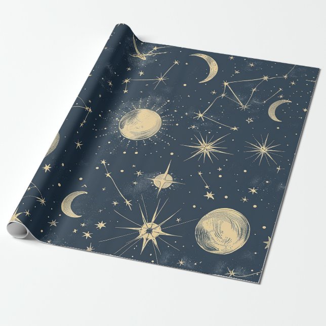 Papel De Presente Constelação Celestial - Noite Estelar (3) (Desenrolado)
