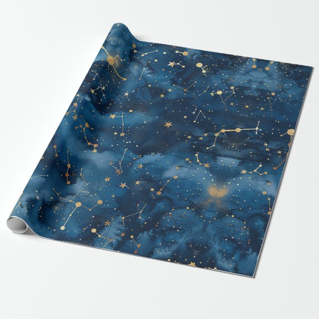 Papel De Presente Constelação Celestial - Noite Estelar (7) (Desenrolado)