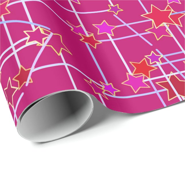 Papel De Presente Constelação de abstrato, cor-de-rosa Profundo Fuch (Ponta do rolo)