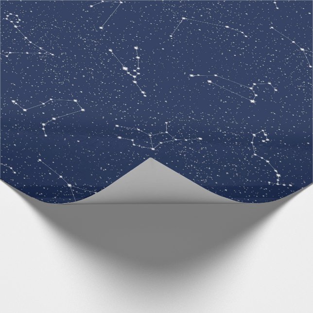 Papel De Presente Constelações do zodíaco com um céu estrelado azul (Ponta)