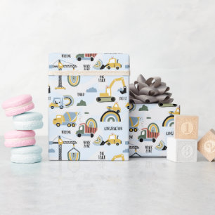 Papel De Presente Construção de Caminhão de Aniversário 