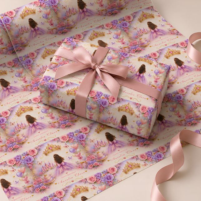 Papel De Presente Conto de Fadas Personalizado Princesa Aniversário (Criador carregado)