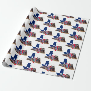 Papel De Presente Contorno do Estado do Texas, Cores e Cadillac Ranc