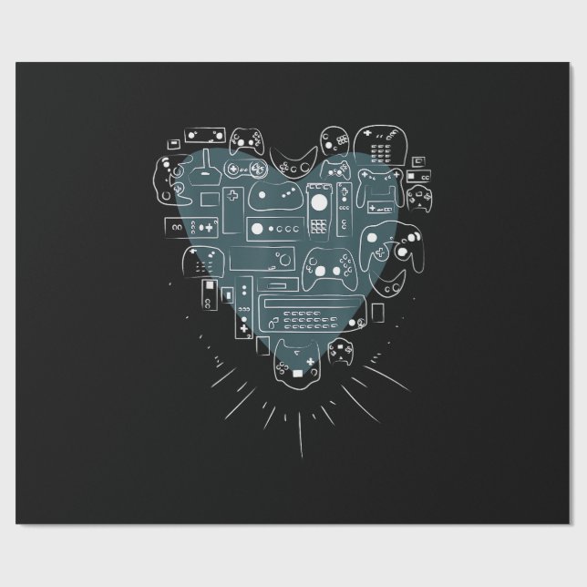 Papel De Presente Controles de Video Game Retro Gaming Heart Gamer (Aberto)