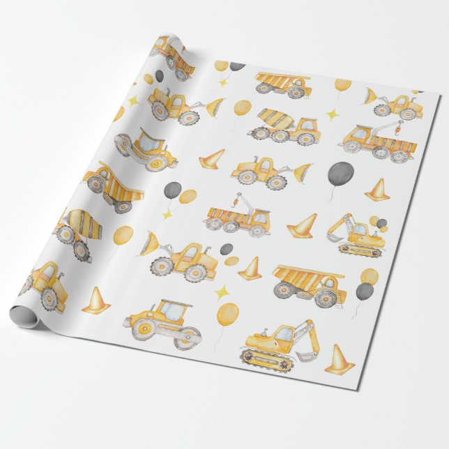 Papel De Presente Contruction Birthday Wrapping Paper (Desenrolado)