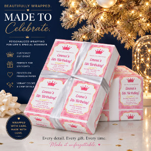 Papel De Presente Convite de Aniversário Coroa Rosa zazzlemade Mág